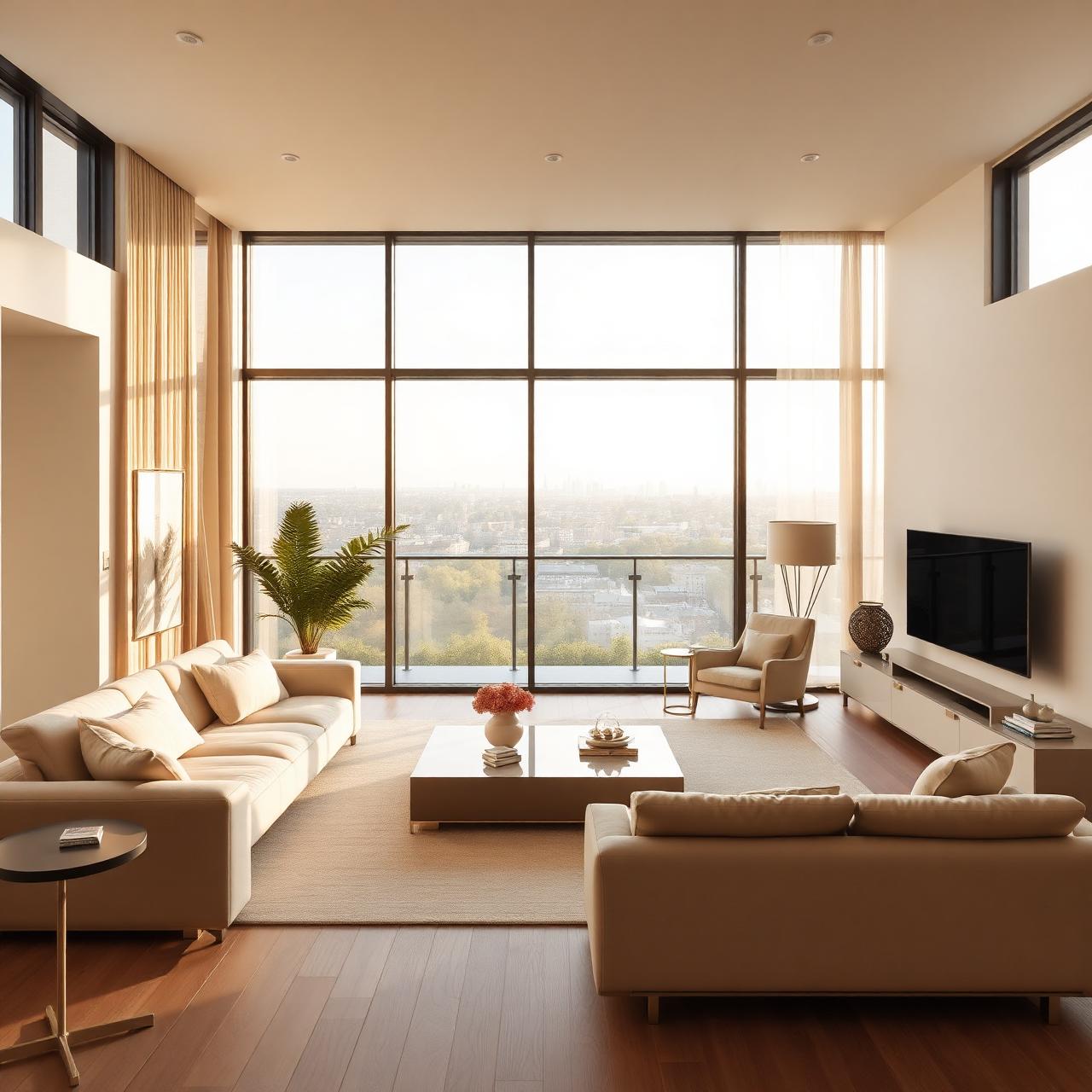 Intérieur d'un appartement de luxe baigné de lumière naturelle